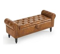 Furniliving Storage Ottoman Bench, Leather Bench with Solid Wood Legs, Upholstered Ottoman Bench with Interior Storage for Living Room with Rolled Arm, Entryway, Yellow