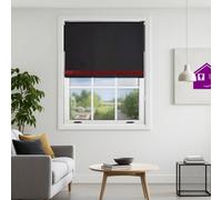 Furnished Black Fabric Blackout Roller Blind With Red Glitter Edge - Trimmable (W)105Cm X (L)165Cm
