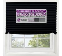FURNISHED Blackout Blinds Stick On - Portable No Drill Blind, Temporary Blackout Cover, No Drilling Pleated Shades, Stick-on Black Out Blinds Window, Removable Blockout Shutters, Black, 85W x 210H cm