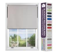 FURNISHED Blackout Roller Blind + Metal Fittings, Grey, 175W x 165L cm | Heavy-duty easy install brackets trimmable thermal insulated fabric window roller blinds