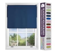 FURNISHED Blackout Roller Blind + Metal Fittings, Navy Blue, 210W x 165L cm | Heavy-duty easy install brackets trimmable thermal insulated fabric window roller blinds