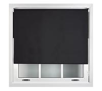 FURNISHED Blackout Roller Blind with Metal Fittings Trimmable Insulated Thermal Fabric Heavy-duty Easy Install Brackets Window Roller Blinds - Black, 145W x 210H cm