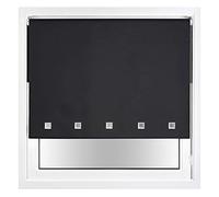 FURNISHED Blackout Roller Blind with Square Eyelets & Metal Fittings Trimmable - Black, 60W x 210H cm
