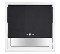 FURNISHED Blackout Roller Blind with Triple Square Eyelets & Metal Fittings Trimmable - Black, 205W x 210H cm