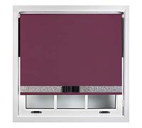 FURNISHED Blackout Roller Blinds Decorative Glitter Fabric & Bow - Trimmable - Aubergine 150W x 165H cm