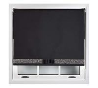 FURNISHED Blackout Roller Blinds Decorative Glitter Fabric & Bow - Trimmable - Black 115W x 165H cm
