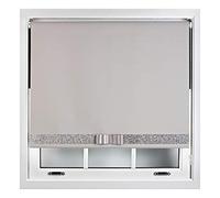 FURNISHED Blackout Roller Blinds Decorative Glitter Fabric & Bow - Trimmable - Grey 80W x 165H cm