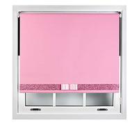 FURNISHED Blackout Roller Blinds Decorative Glitter Fabric & Bow - Trimmable - Pink 90W x 165H cm