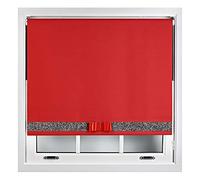 FURNISHED Blackout Roller Blinds Decorative Glitter Fabric & Bow - Trimmable - Red 120W x 210H cm