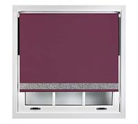 FURNISHED Blackout Roller Blinds + Glitter Edge, Aubergine, 90W x 165L cm | Trimmable thermal UV protection fabric easy fit sparkle glitter blind for windows