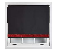 FURNISHED Blackout Roller Blinds + Glitter Edge, Black, 105W x 165L cm | Trimmable thermal UV protection fabric easy fit sparkle glitter blind for windows