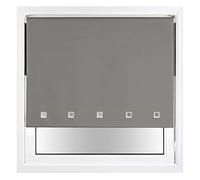 FURNISHED Blackout Roller Blinds with Chrome Square Eyelets EASY-INSTALL Cut to Size Metal Fittings, Dark Grey Up to 180W x 165H cm