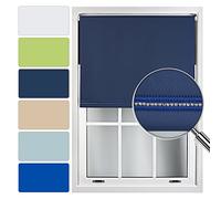 FURNISHED Blackout Roller Blinds with Decorative Diamond Braiding Design Easy Install Cut to Size Made to Measure Blind, Navy Blue, 90W x 165L cm