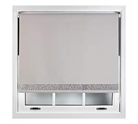FURNISHED Blackout Roller Blinds With Glitter Edge - Trimmable Thermal UV Protection Fabric Easy Fit Sparkle Glitter Blind for Windows, Grey 140W x 165H cm