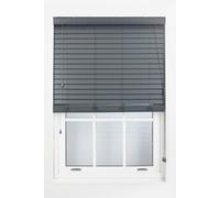 Furnished Dark Grey Faux Wood Venetian Blind - 50mm Slats String Window Blinds for Home & Office | Size: 90 cm width x 210 cm drop Furnished Dark Grey 90 cm width x 210 cm drop