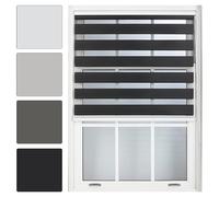 FURNISHED Day and Night Roller Blinds - Zebra Blind Dim or Translucent Vision Roller Shades for Windows and Doors - Dual Layer Fabric, Black, 80W x 165H cm