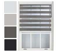 FURNISHED Day and Night Roller Blinds - Zebra Blind Dim or Translucent Vision Roller Shades for Windows and Doors - Dual Layer Fabric, Dark Grey, 80W x 210H cm