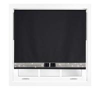FURNISHED Diamante Blackout Blinds with Bow - Decorative Diamond Sparkle Design Roller Blind Black Cut to Size Up to 180W x 165L cm