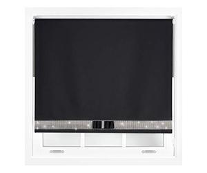FURNISHED Diamante Blackout Blinds with Bow - Decorative Diamond Sparkle Design Roller Blind Black Cut to Size Up to 210W x 165L cm