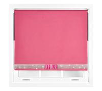 FURNISHED Diamante Blackout Blinds with Bow - Decorative Diamond Sparkle Design Roller Blind Fuchsia Cut to Size Up to 180W x 165L cm