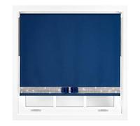 FURNISHED Diamante Blackout Blinds with Bow - Decorative Diamond Sparkle Design Roller Blind Navy Blue Cut to Size Up to 60W x 165L cm