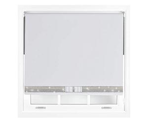 FURNISHED Diamante Blackout Blinds with Bow - Decorative Diamond Sparkle Design Roller Blind White Cut to Size Up to 180W x 165L cm