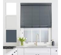 Furnished Faux Wood Venetian Blinds - Dark Grey 50mm Slats Trimmable Blinds For Windows And Doors (W)120Cm (L)210Cm