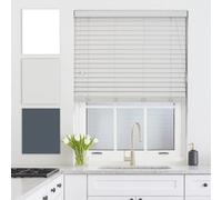 Furnished Faux Wood Venetian Blinds - Grey 50mm Slats Trimmable Blinds For Windows And Doors (W)120Cm (L)150Cm