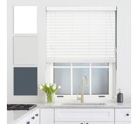 Furnished Faux Wood Venetian Blinds - White 50mm Slats Trimmable Blinds For Windows And Doors (W)140Cm (L)150Cm