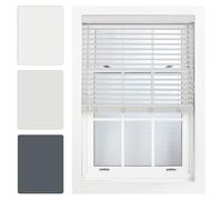 FURNISHED Faux Wood Venetian Blinds Window 50mm, Grey, 125W x 210L cm | Easy fit trimmable child safe home office window blinds