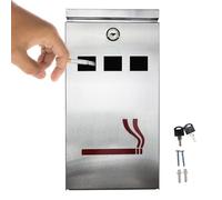 FURNISHED Outdoor Ashtray with Lid Large Metal Ash Tray Wall Mounted Silver | Weather proof wall mounted outside ashtray for cigarette cigar galvanized steel lockable smoking bin