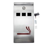 Furnished Outdoor Wall Mounted Steel Lockable Smoke Ash Tray in Metallic Silver Furnished Metallic Silver