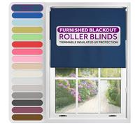 FURNISHED Roller Blinds Thermal Blackout Roller Blind - Trimmable Insulated UV Protection Child Safe Easy Fit Home Office Window Blinds, Navy Blue, 125 cm Wide x 210 cm Long