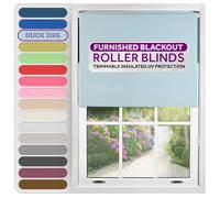 FURNISHED Roller Blinds Thermal Blackout Roller Blind - Trimmable Insulated UV Protection Child Safe Easy Fit Home Office Window Blinds, Duck Egg Blue, 90W x 165H cm