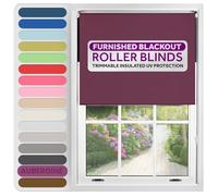 FURNISHED Roller Blinds Thermal Blackout Roller Blind - Trimmable Insulated UV Protection Child Safe Easy Fit Home Office Window Blinds, Aubergine, 145W x 165H cm