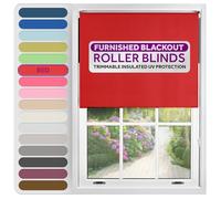 FURNISHED Roller Blinds Thermal Blackout Roller Blind - Trimmable Insulated UV Protection Child Safe Easy Fit Home Office Window Blinds, Red, 130 cm Wide x 165 cm Long