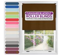 FURNISHED Roller Blinds Thermal Blackout Roller Blind - Trimmable Insulated UV Protection Child Safe Easy Fit Home Office Window Blinds, Brown, 170W x 165H cm
