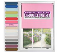 FURNISHED Roller Blinds Thermal Blackout Roller Blind - Trimmable Insulated UV Protection Child Safe Easy Fit Home Office Window Blinds, Pink, 215W x 165H cm