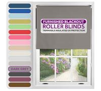 FURNISHED Roller Blinds Thermal Blackout Roller Blind - Trimmable Insulated UV Protection Child Safe Easy Fit Home Office Window Blinds, Dark Grey, 90W x 210H cm