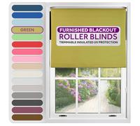 FURNISHED Roller Blinds Thermal Blackout Roller Blind - Trimmable Insulated UV Protection Child Safe Easy Fit Home Office Window Blinds, Green, 75 cm Wide x 165 cm Long
