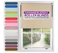FURNISHED Roller Blinds Thermal Blackout Roller Blind - Trimmable Insulated UV Protection Child Safe Easy Fit Home Office Window Blinds, Cappuccino, 145W x 165H cm