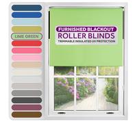 FURNISHED Roller Blinds Thermal Blackout Roller Blind - Trimmable Insulated UV Protection Child Safe Easy Fit Home Office Window Blinds, Lime Green, 45W x 165H cm