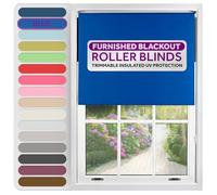 FURNISHED Roller Blinds Thermal Blackout Roller Blind - Trimmable Insulated UV Protection Child Safe Easy Fit Home Office Window Blinds, Blue, 95W x 210H cm