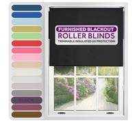 FURNISHED Roller Blinds Window Blackout, Black, 150cm Wide x 210cm Long | Thermal 100% blackout trimmable insulated UV protection child safe easy fit home office window blinds