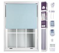 FURNISHED Roller Blinds Window Blackout Blind - 100% Black Out Thermal Fabric Easy Fit Fittings - Custom Made to Measure Blackout Blind Bedroom Bathroom Kitchen, Duck Egg Blue, Up to 60W x 210H cm
