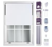 FURNISHED Roller Blinds Window Blackout Blind - 100% Black Out Thermal Fabric Easy Fit Fittings - Custom Made to Measure Blackout Blind Bedroom Bathroom Kitchen, White, Up to 60W x 210H cm