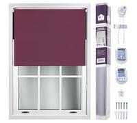FURNISHED Roller Blinds Window Blackout Blind - 100% Black Out Thermal Fabric Easy Fit Fittings - Custom Made to Measure Blackout Blind Bedroom Bathroom Kitchen, Aubergine, Up to 240W x 165H cm
