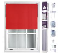 FURNISHED Roller Blinds Window Blackout Blind - 100% Black Out Thermal Fabric Easy Fit Fittings - Custom Made to Measure Blackout Blind Bedroom Bathroom Kitchen, Red, Up to 150W x 165H cm
