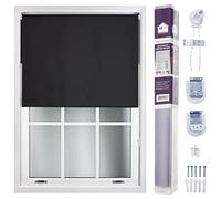 FURNISHED Roller Blinds Window Blackout Blind - 100% Black Out Thermal Fabric Easy Fit Fittings - Custom Made to Measure Blackout Blind Bedroom Bathroom Kitchen, Black, Up to 60W x 210H cm