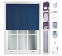 FURNISHED Roller Blinds Window Blackout Blind - 100% Black Out Thermal Fabric Easy Fit Fittings - Custom Made to Measure Blackout Blind Bedroom Bathroom Kitchen, Navy, Up to 60W x 210H cm